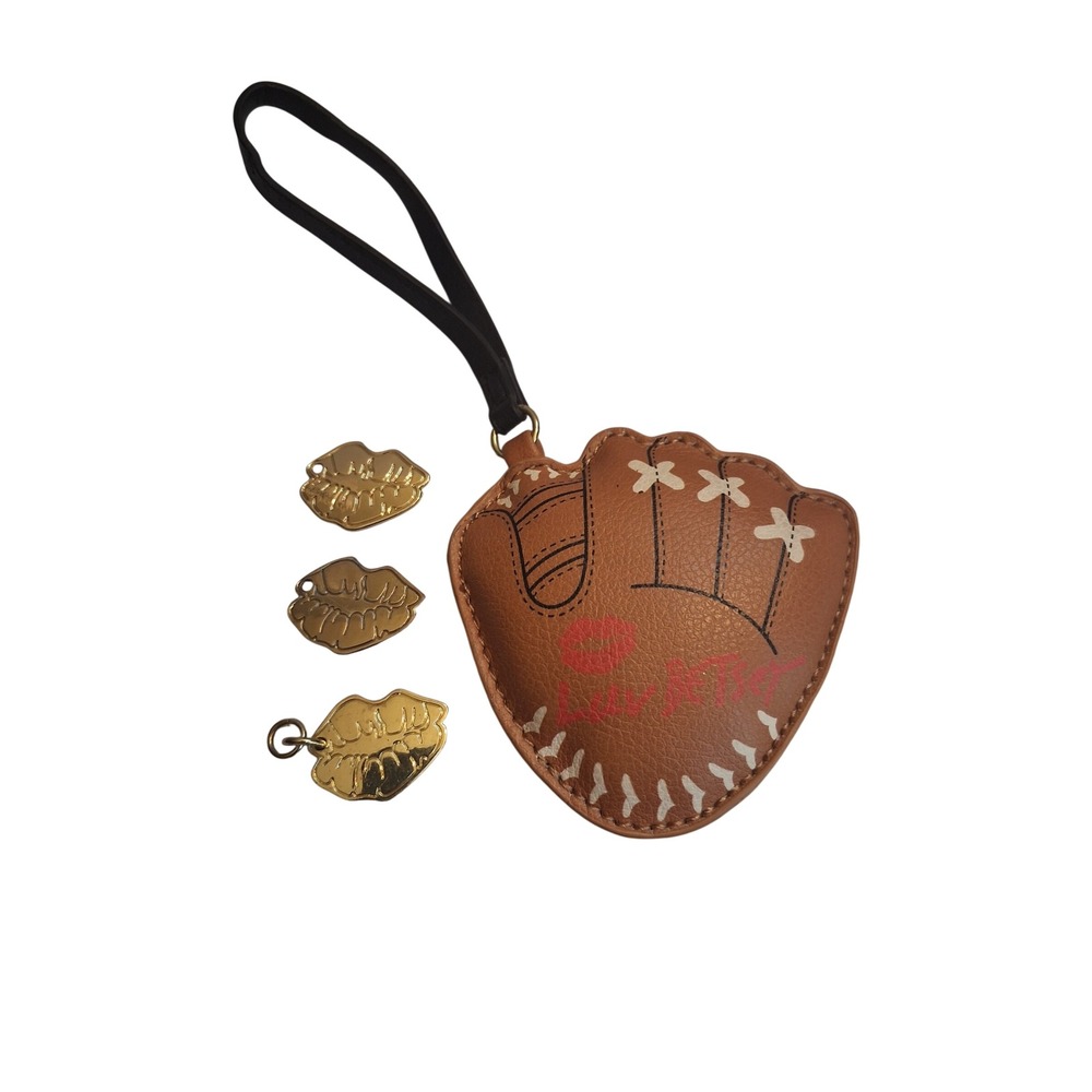 Luv Betsey by Betsey Johnson Baseball Glove Bag Charm & Lip Keychain Set Tan